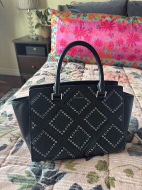 Michael Kors Black Studded Quilted Satchel with Top Handles